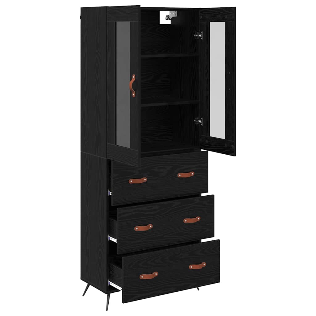 Cabinet Highboard Pe perete 2 pcs Stejar Negru Lemn compozit — imaginea 6