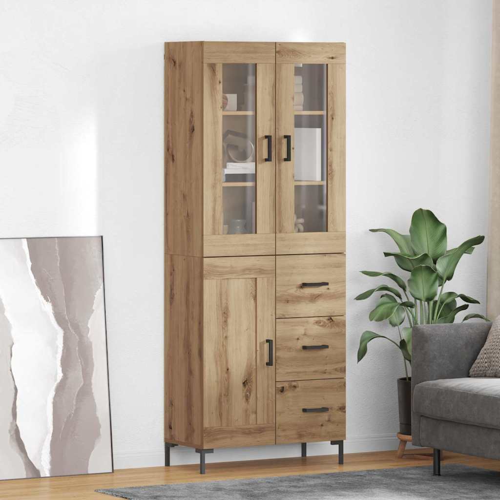 Bufet 2 pcs Stejar Artizanal 69,5 x 34 x 180 cm Lemn compozit — imaginea 2