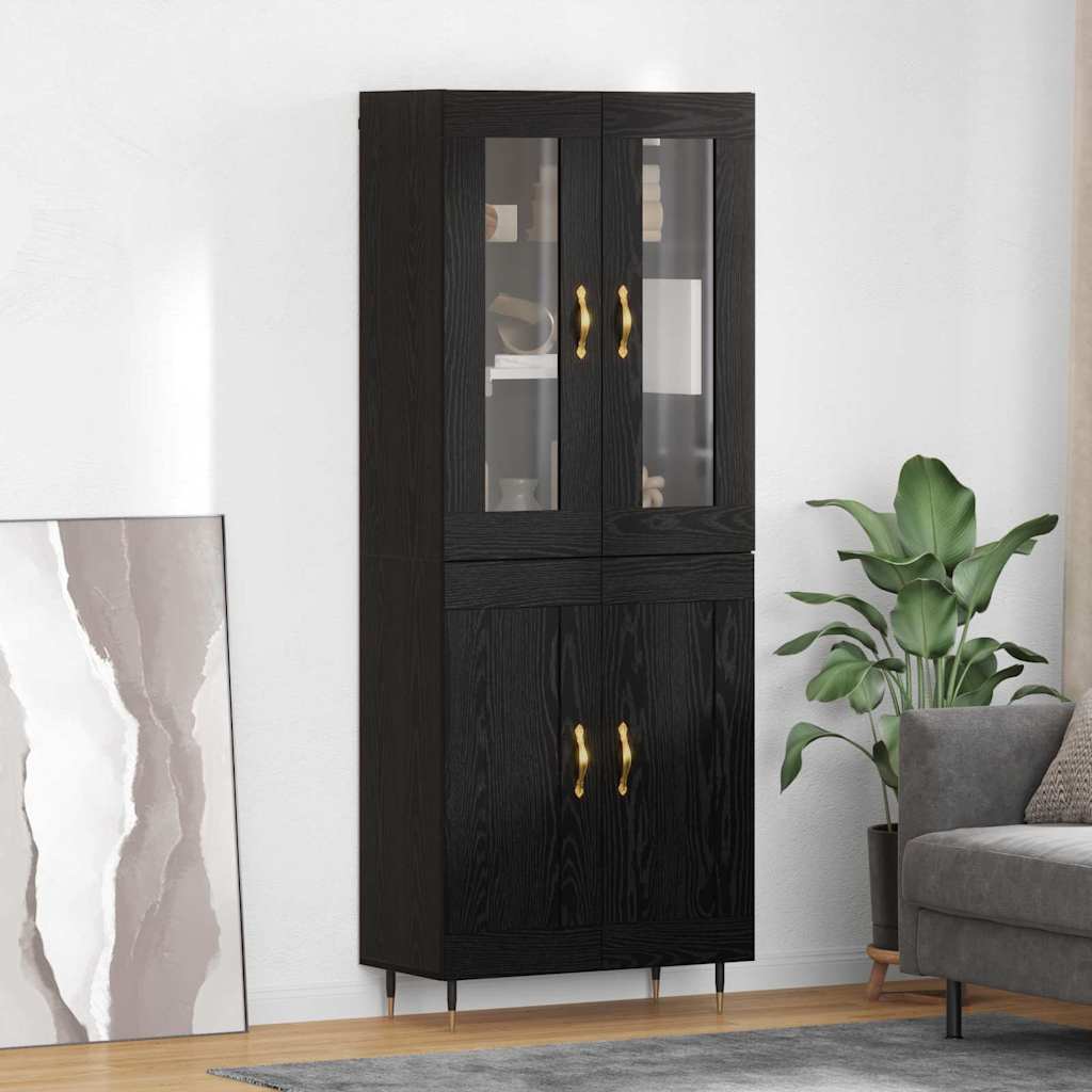 Bufet 2 pcs Stejar Negru 69,5 x 34 x 180 cm Lemn compozit — imaginea 2