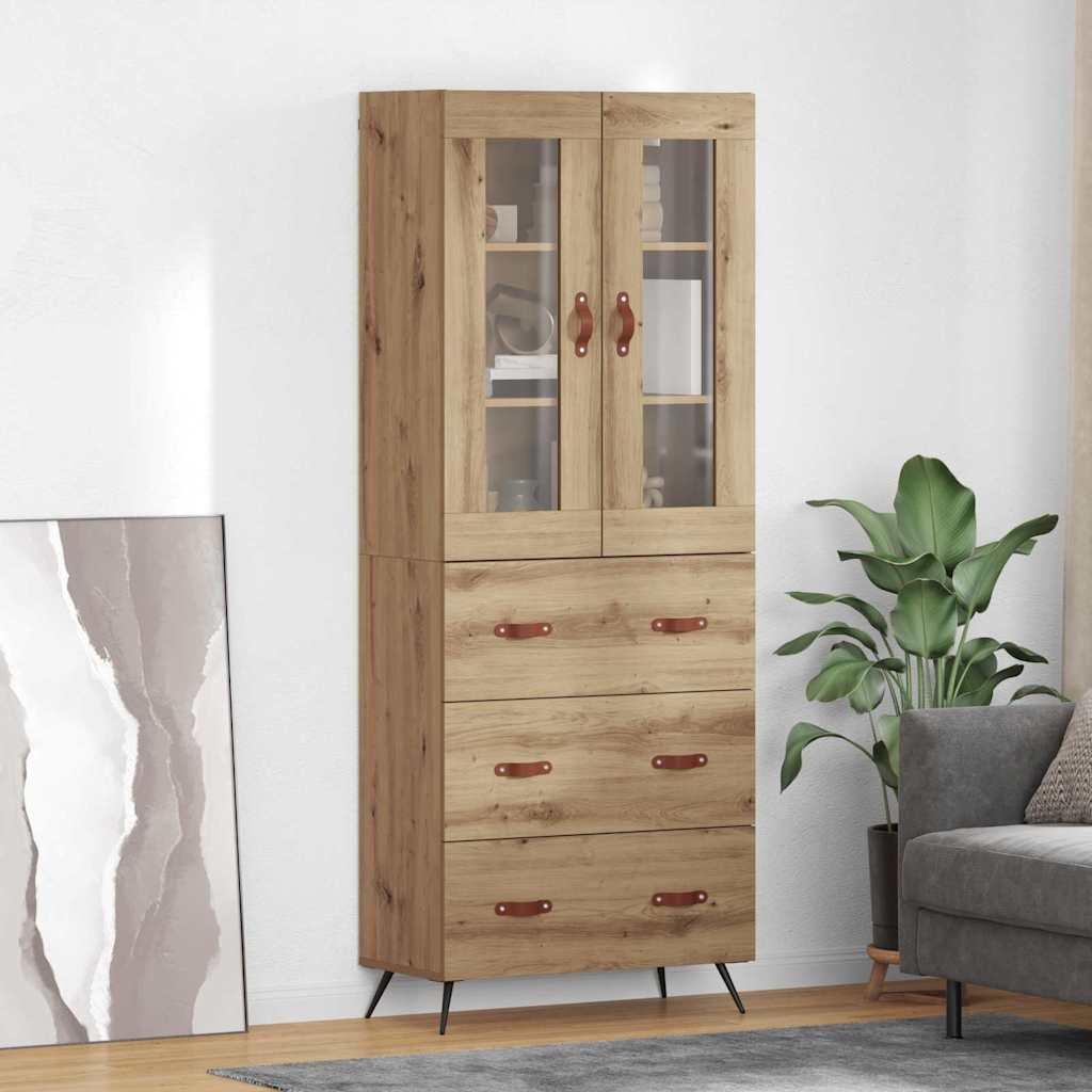 Cabinet Highboard 2 pcs Stejar Artizanal Lemn compozit — imaginea 2