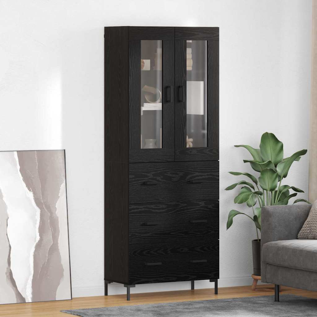 Bufet 2 pcs Stejar Negru 69,5 x 34 x 180 cm Lemn compozit — imaginea 2