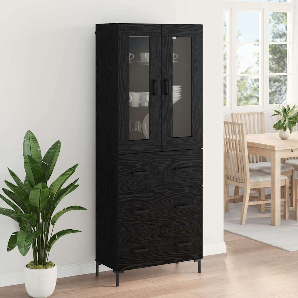 Bufet 2 pcs Stejar Negru 69,5 x 34 x 180 cm Lemn compozit — imaginea 5
