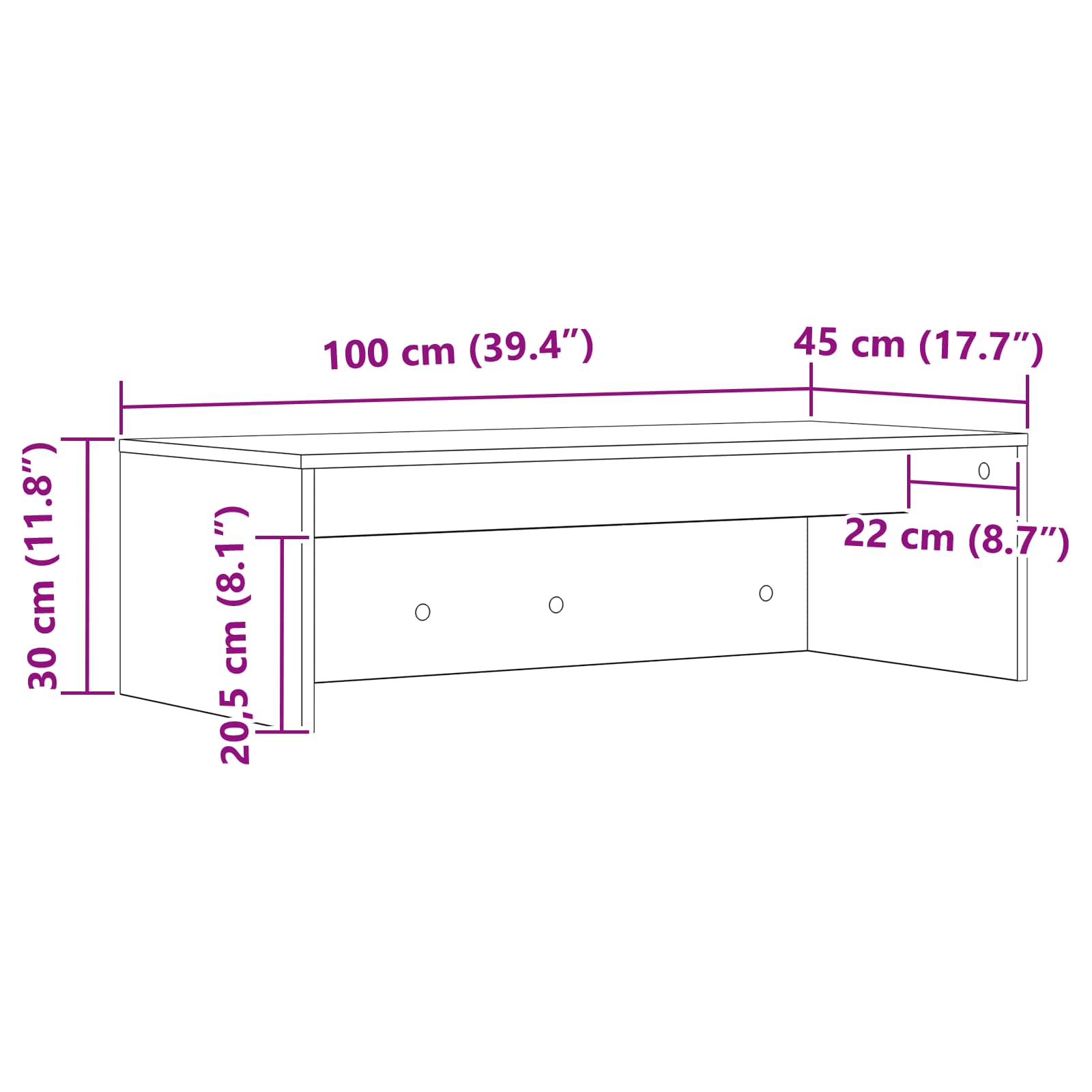 Birou montat pe perete Stejar fumuriu 100 x 45 x 30 cm — imaginea 11