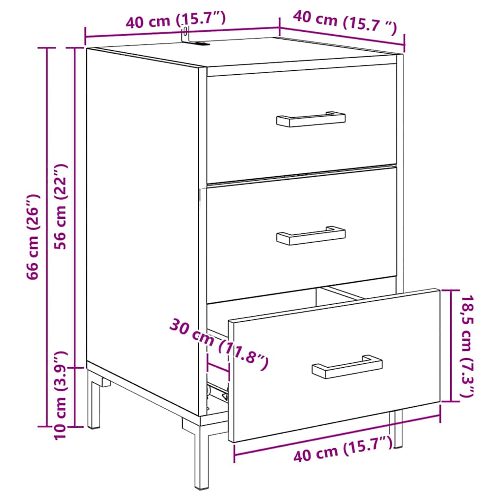Noptiera Lemn vechi 40 x 40 x 66 cm Lemn compozit — imaginea 13
