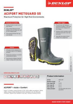Cizme de lucru Dunlop Acifort MetGuard S5 MZ2LE03 – Protectie metatarsiana si bombeu otel