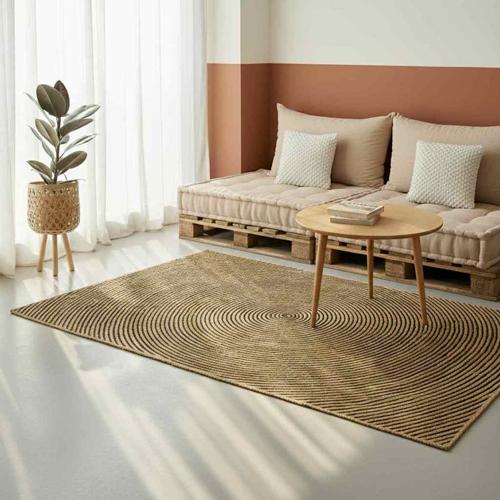 Covor Natural si Negru 120 x 170 cm Iuta - imagine 3
