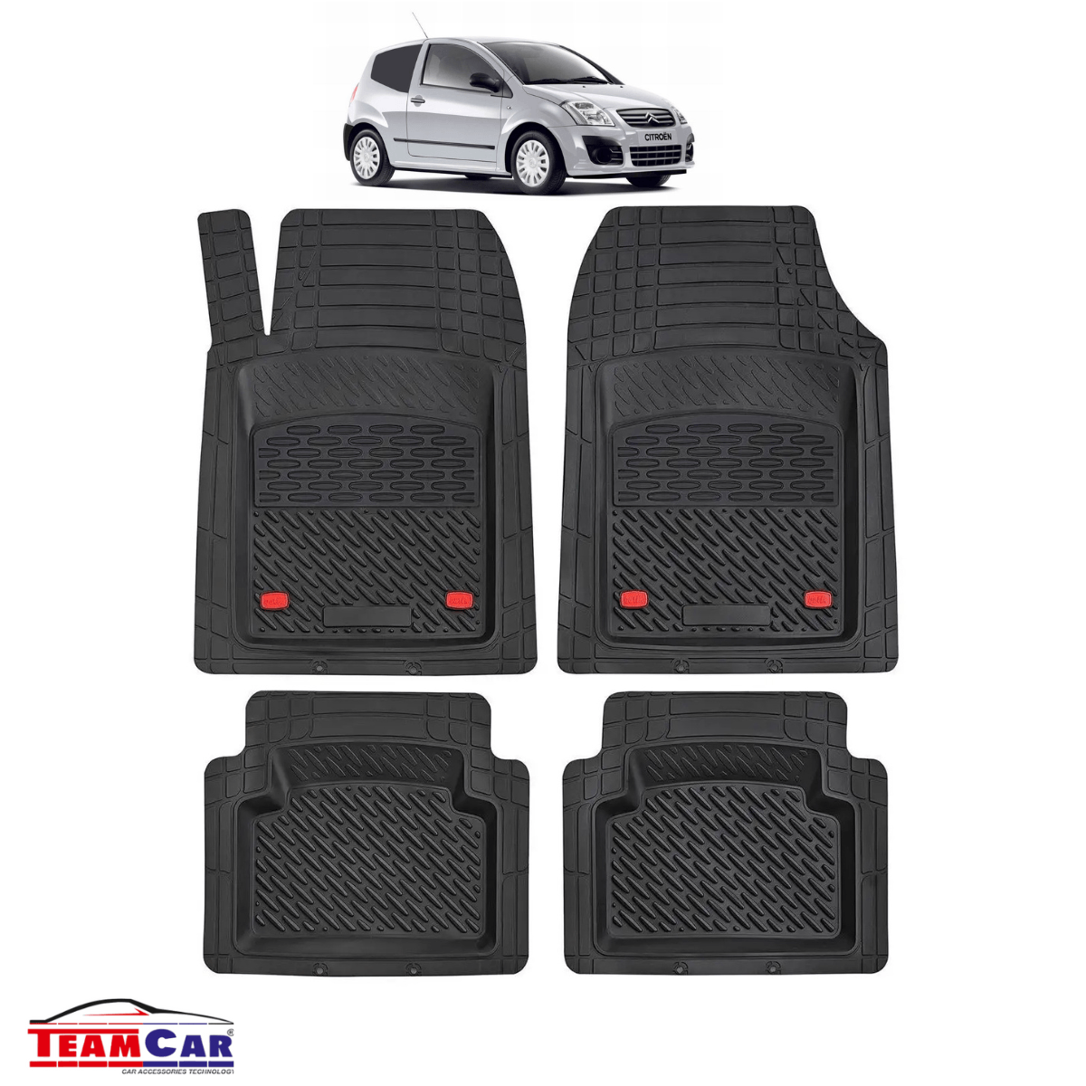 Covorase Auto TeamCar® Tip Tavita Compatibile Citroen C2 (2003-2009) Negru-Material Rezistent - imagine 2
