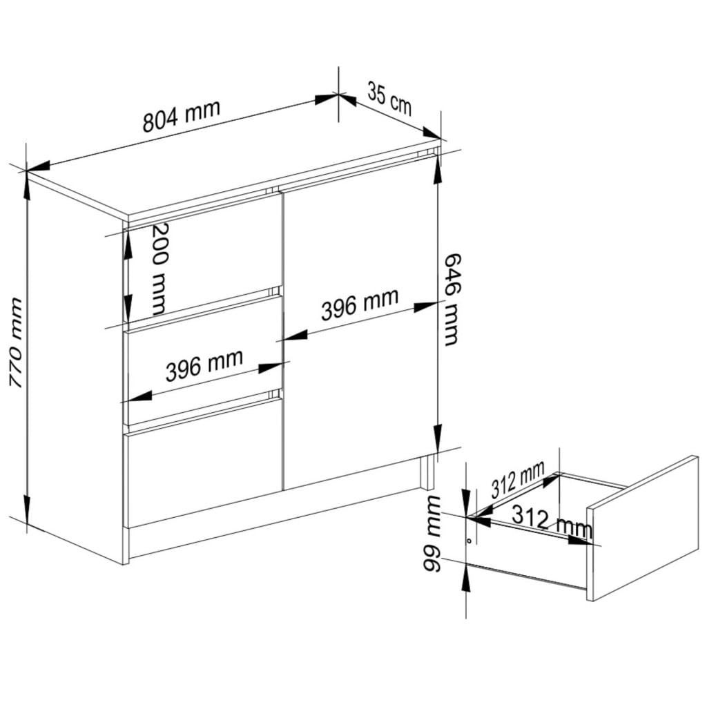 Comoda JERRY cu 3 sertare si dulap cu rafturi, PAL laminat, 80x35x77 cm, stejar sonoma