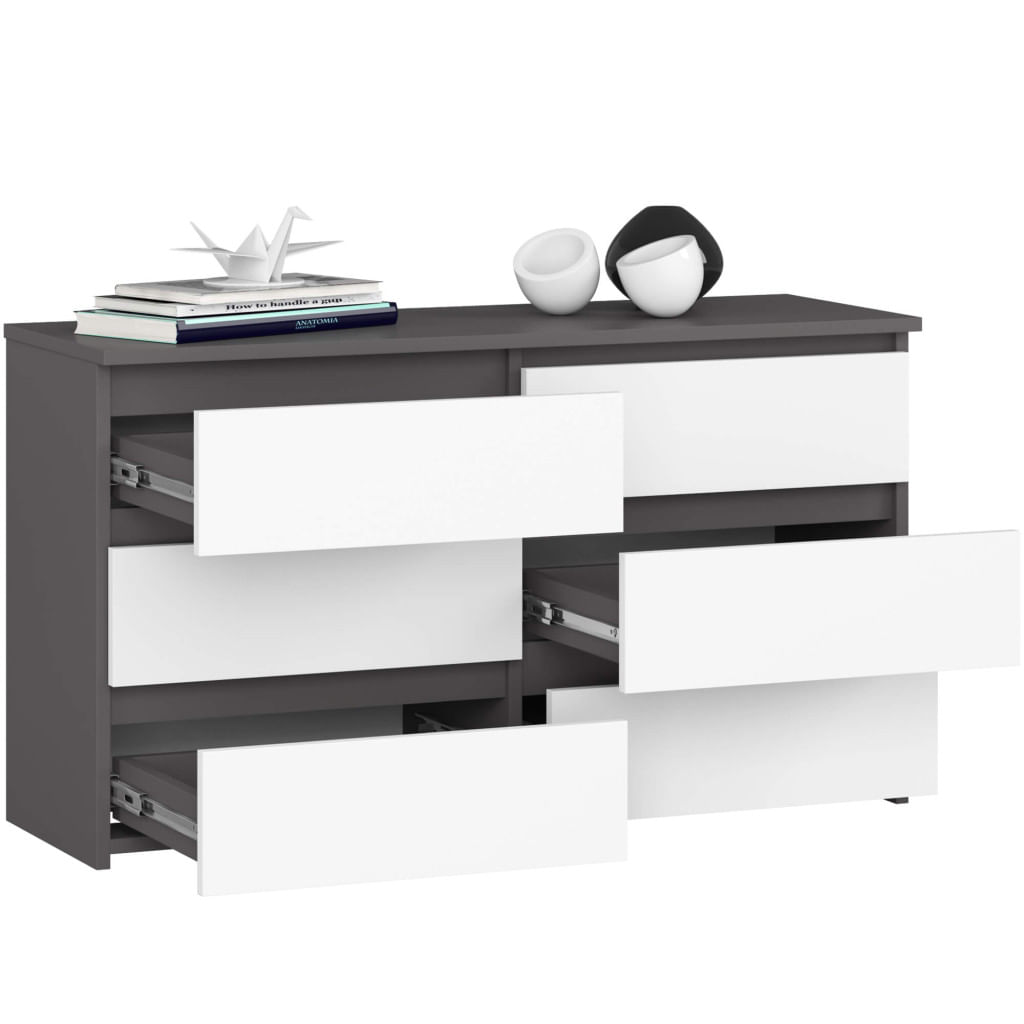 Comoda cu 6 sertare, PAL laminat, 100x35x57 cm, gri si alb