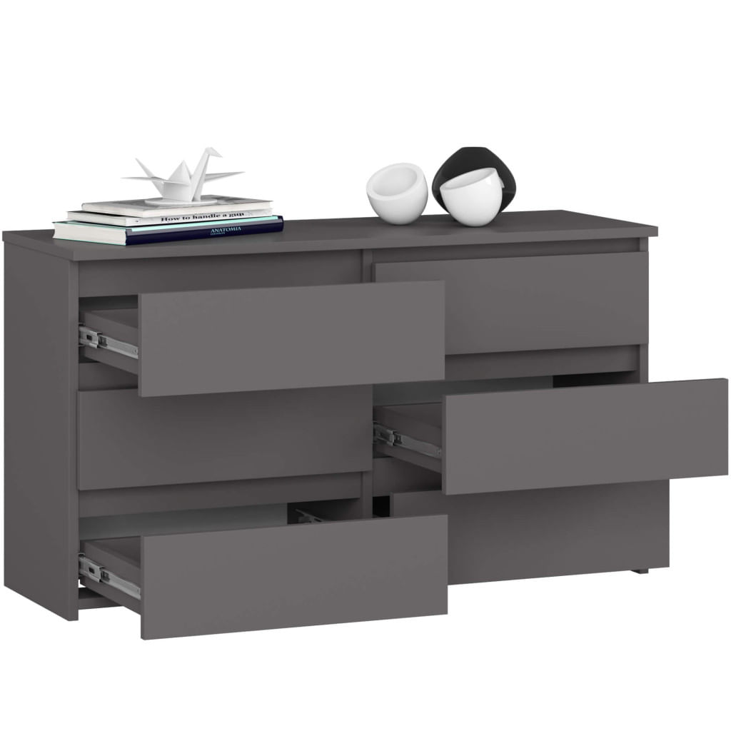 Comoda cu 6 sertare, PAL laminat, 100x35x57 cm, gri