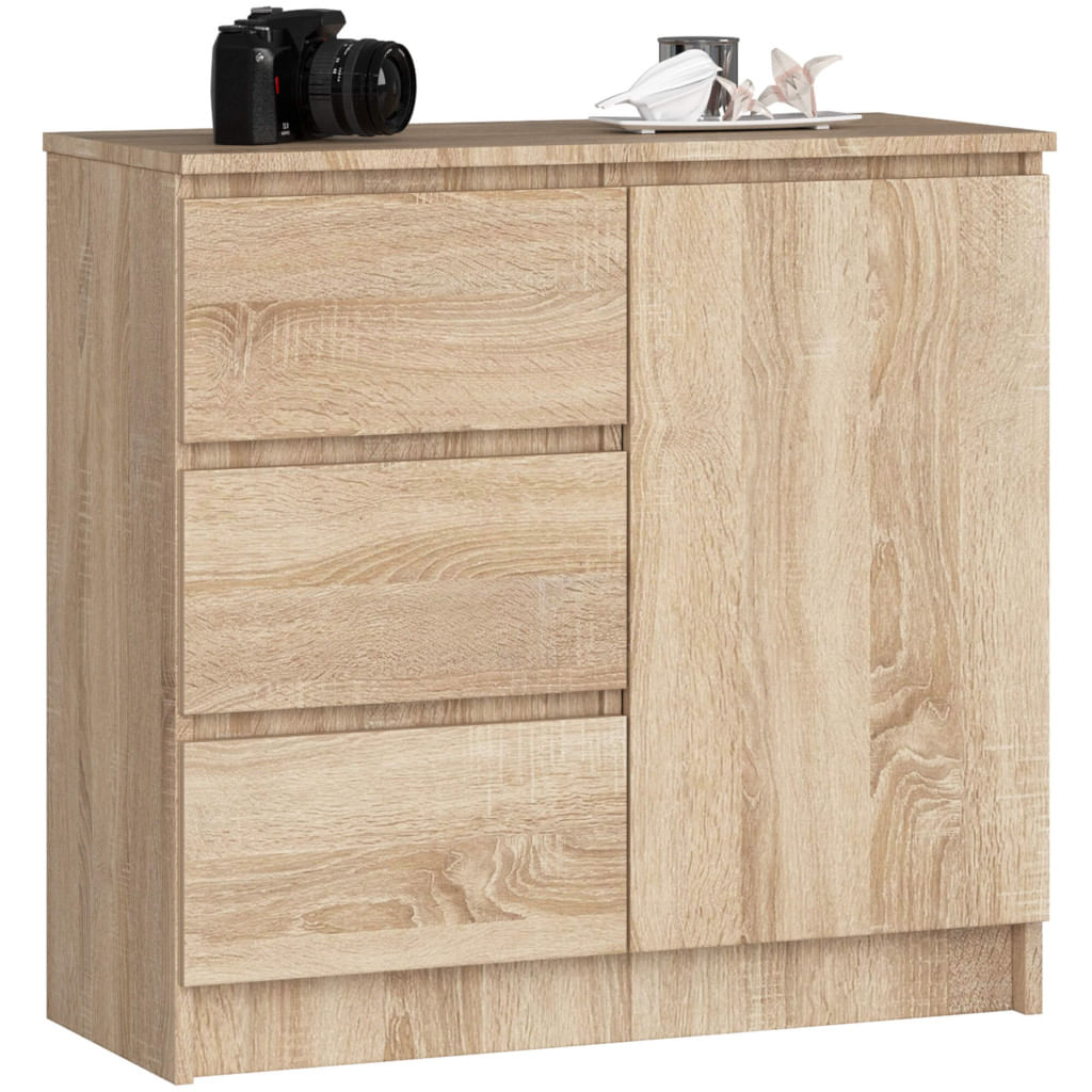 Comoda JERRY cu 3 sertare si dulap cu rafturi, PAL laminat, 80x35x77 cm, stejar sonoma — imaginea 3