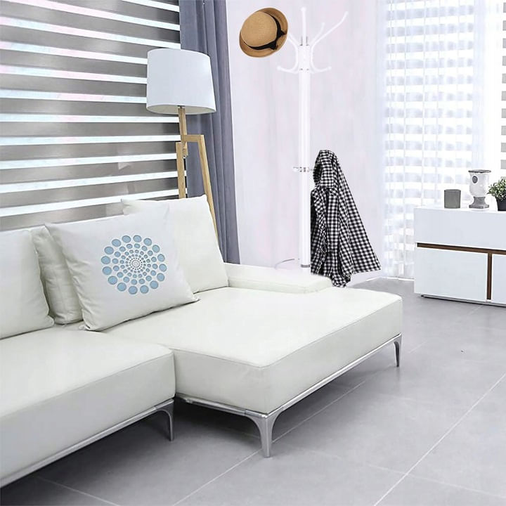 Cuier tip pom din metal cu baza de marmura, 14 agatatoare, 176cm, alb — imaginea 4