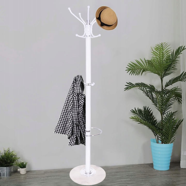 Cuier tip pom din metal cu baza de marmura, 14 agatatoare, 176cm, alb — imaginea 5