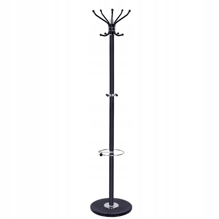 Cuier tip pom din metal cu baza de marmura, 14 agatatoare, 176cm, negru — imaginea 3