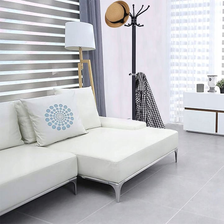 Cuier tip pom din metal cu baza de marmura, 14 agatatoare, 176cm, negru — imaginea 5