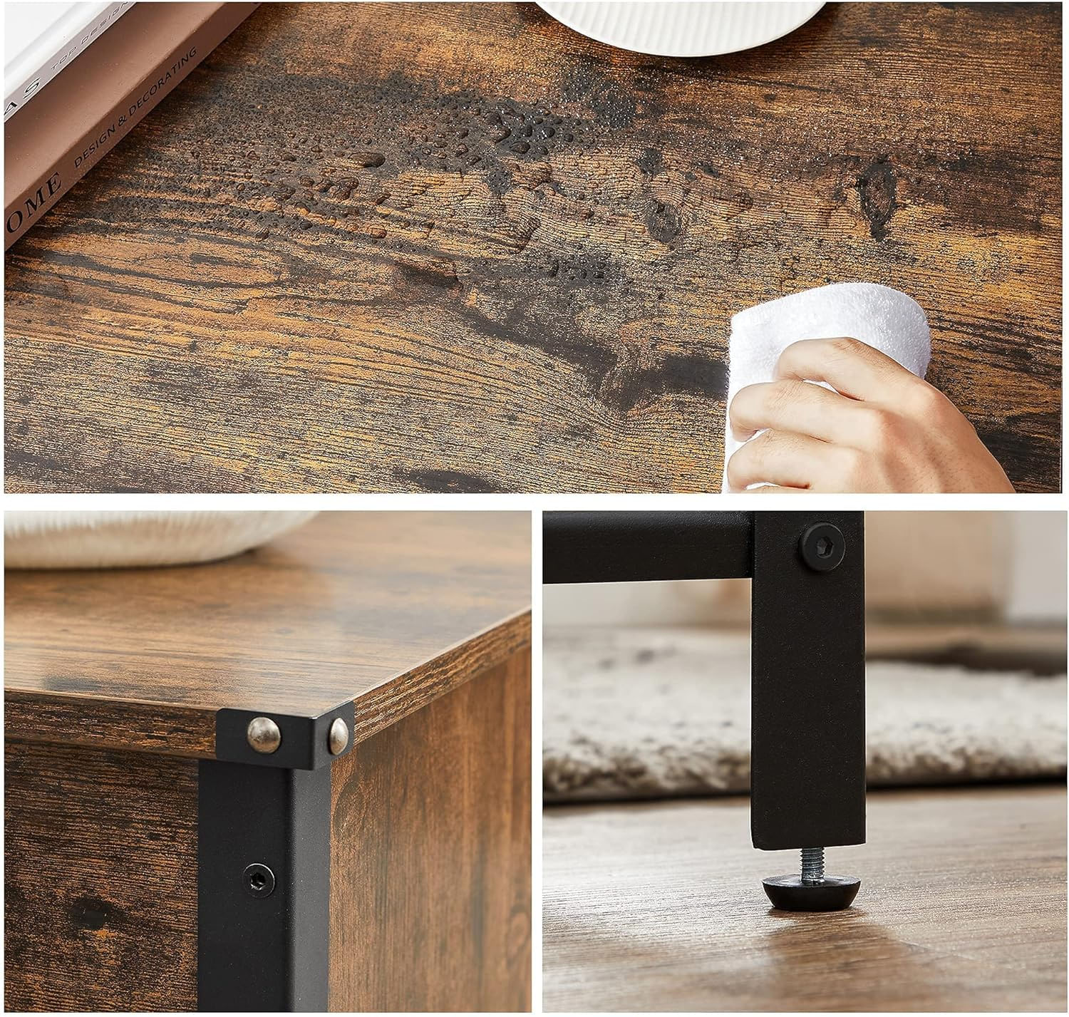 Masuta de cafea cu capac rabatabil, compartiment depozitare ascuns si raft plasa, industrial, 100x55x47cm, rustic — imaginea 8