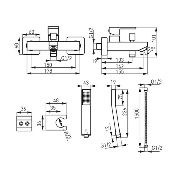 Baterie cada Ferro Zicco cu set de dus — imaginea 2
