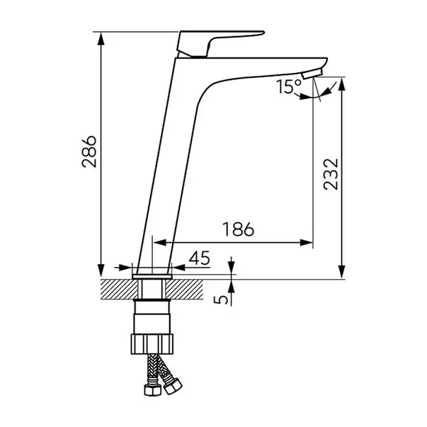 Baterie lavoar inalta Ferro Vitto Verdeline monocomanda gri Gun Metal mat — imaginea 3