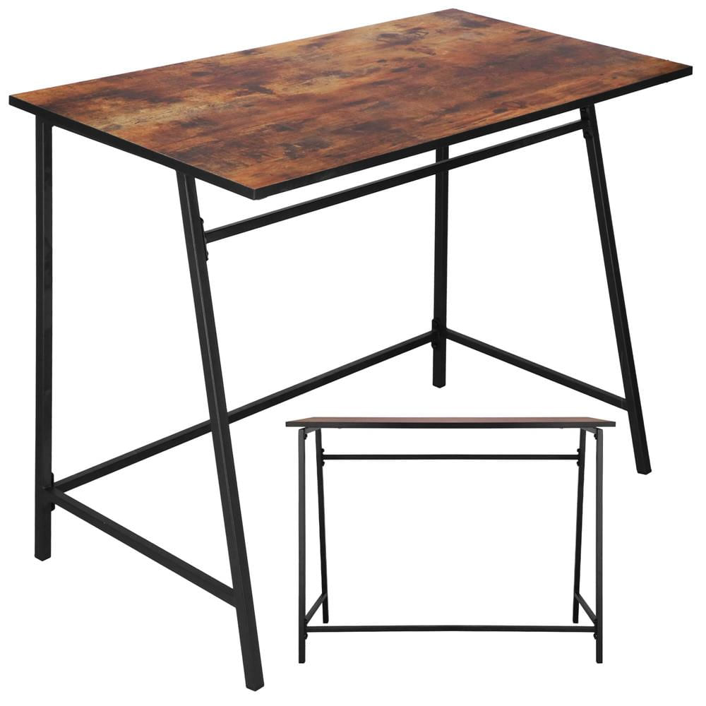 Birou tip masa laterala, cu cadru din otel, 50x100x76 cm, industrial, maro — imaginea 3