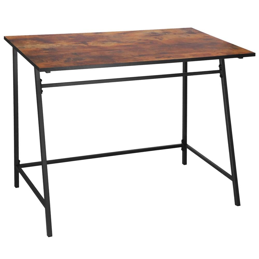 Birou tip masa laterala, cu cadru din otel, 50x100x76 cm, industrial, maro — imaginea 5