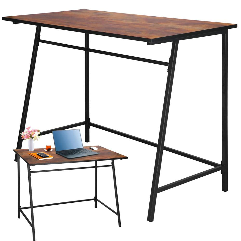Birou tip masa laterala, cu cadru din otel, 50x100x76 cm, industrial, maro — imaginea 13
