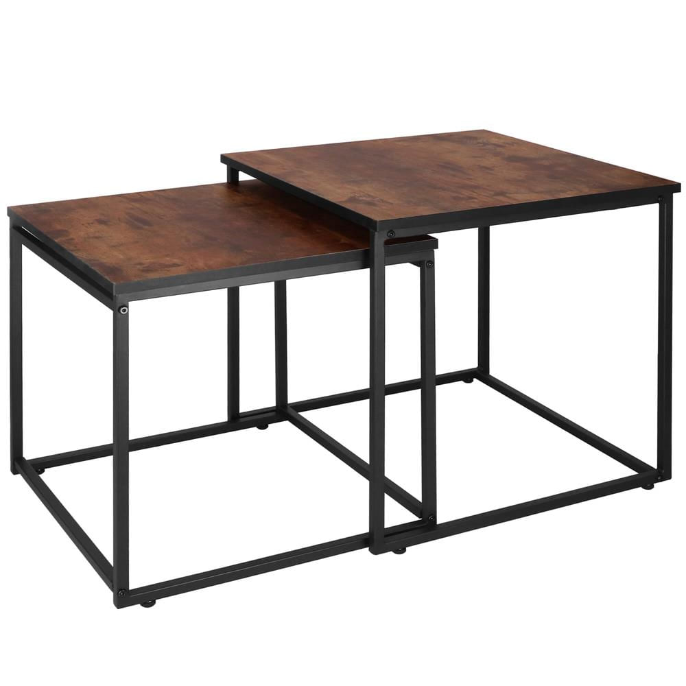 Set 2 mese pentru cafea, cadru otel, stil industrial, 50x50x52 cm si 45x45x47 cm, maro — imaginea 4