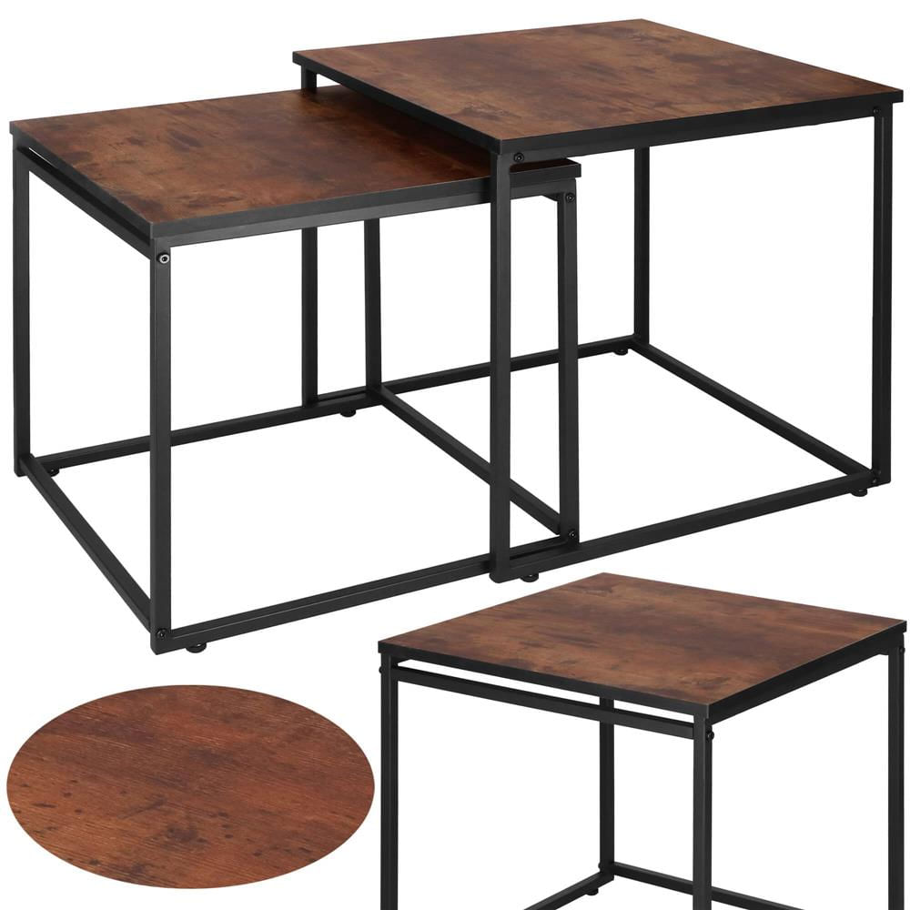 Set 2 mese pentru cafea, cadru otel, stil industrial, 50x50x52 cm si 45x45x47 cm, maro — imaginea 5