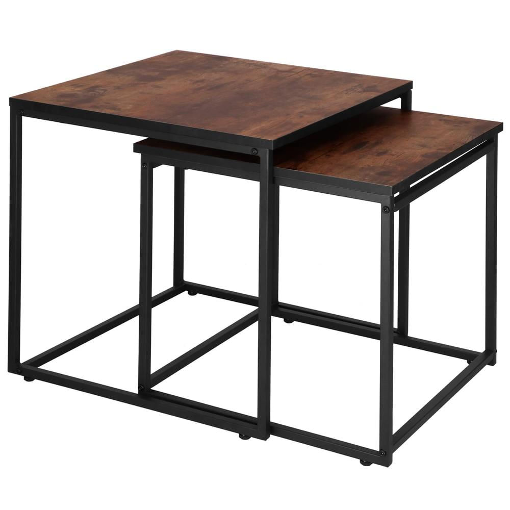 Set 2 mese pentru cafea, cadru otel, stil industrial, 50x50x52 cm si 45x45x47 cm, maro — imaginea 8