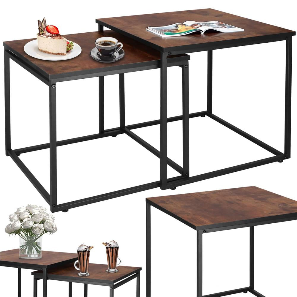 Set 2 mese pentru cafea, cadru otel, stil industrial, 50x50x52 cm si 45x45x47 cm, maro — imaginea 10