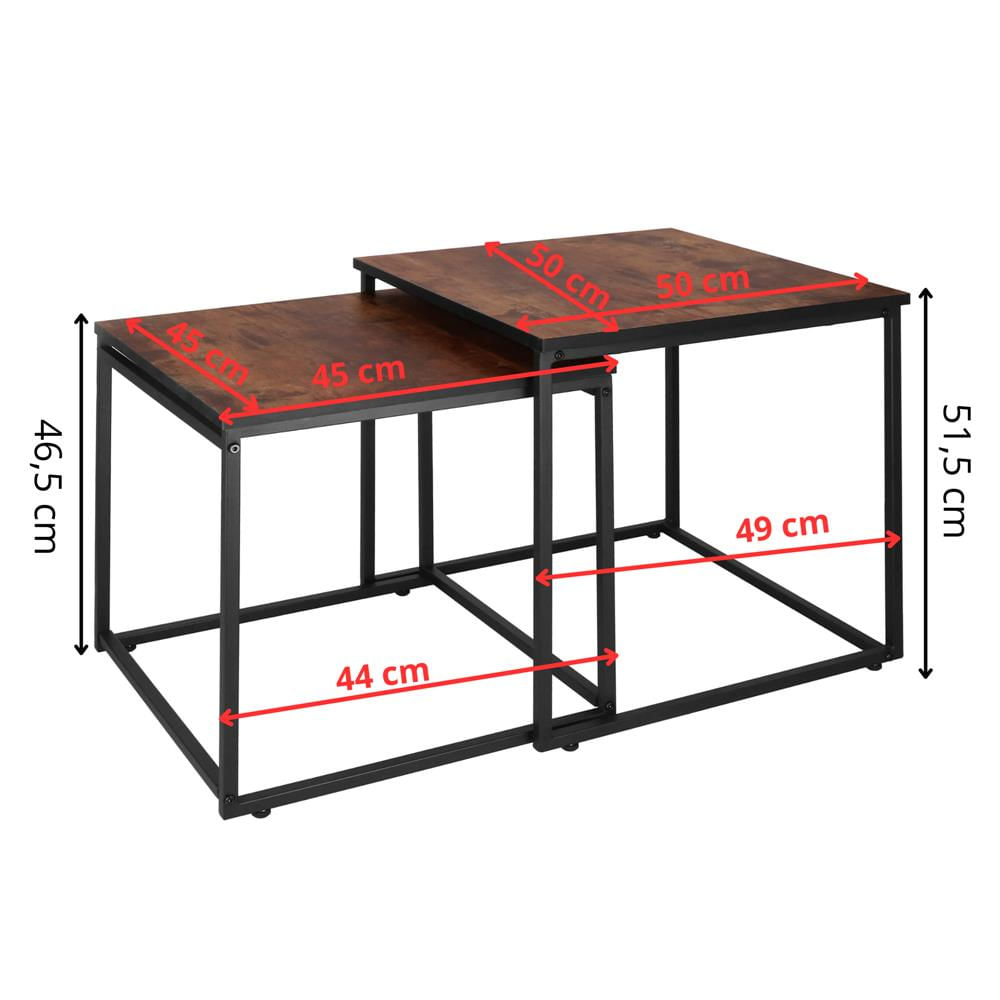 Set 2 mese pentru cafea, cadru otel, stil industrial, 50x50x52 cm si 45x45x47 cm, maro — imaginea 13