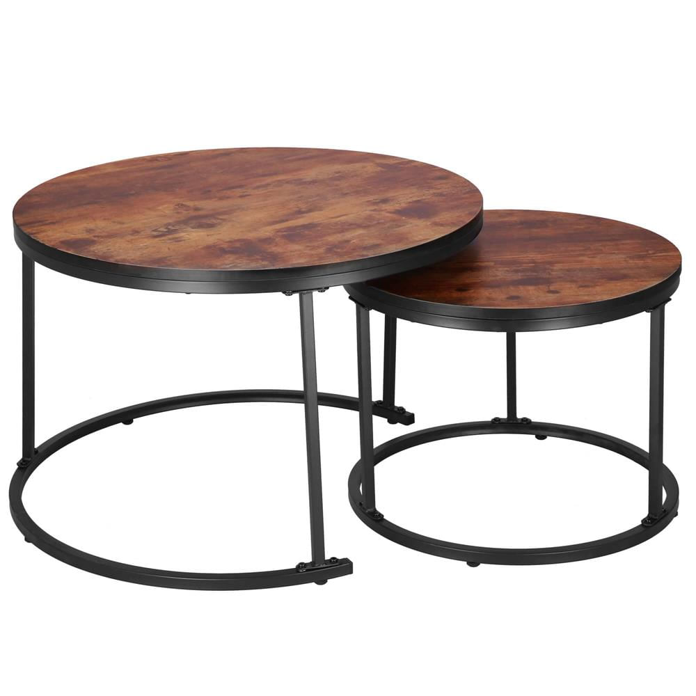 Set 2 mese pentru cafea suprapozabile, cadru otel, 70x70x47 cm si 50x50x40 cm, maro — imaginea 2