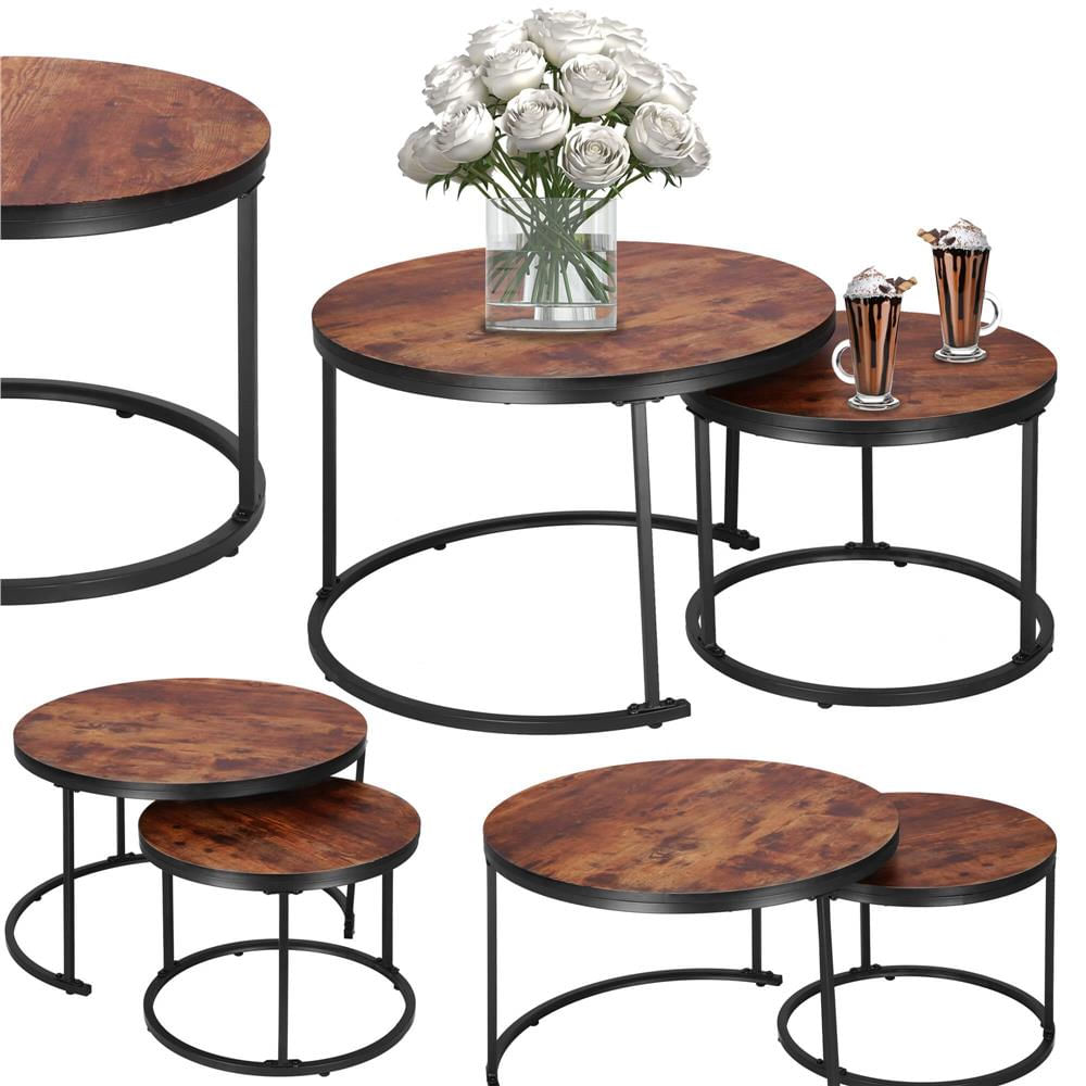 Set 2 mese pentru cafea suprapozabile, cadru otel, 70x70x47 cm si 50x50x40 cm, maro — imaginea 3
