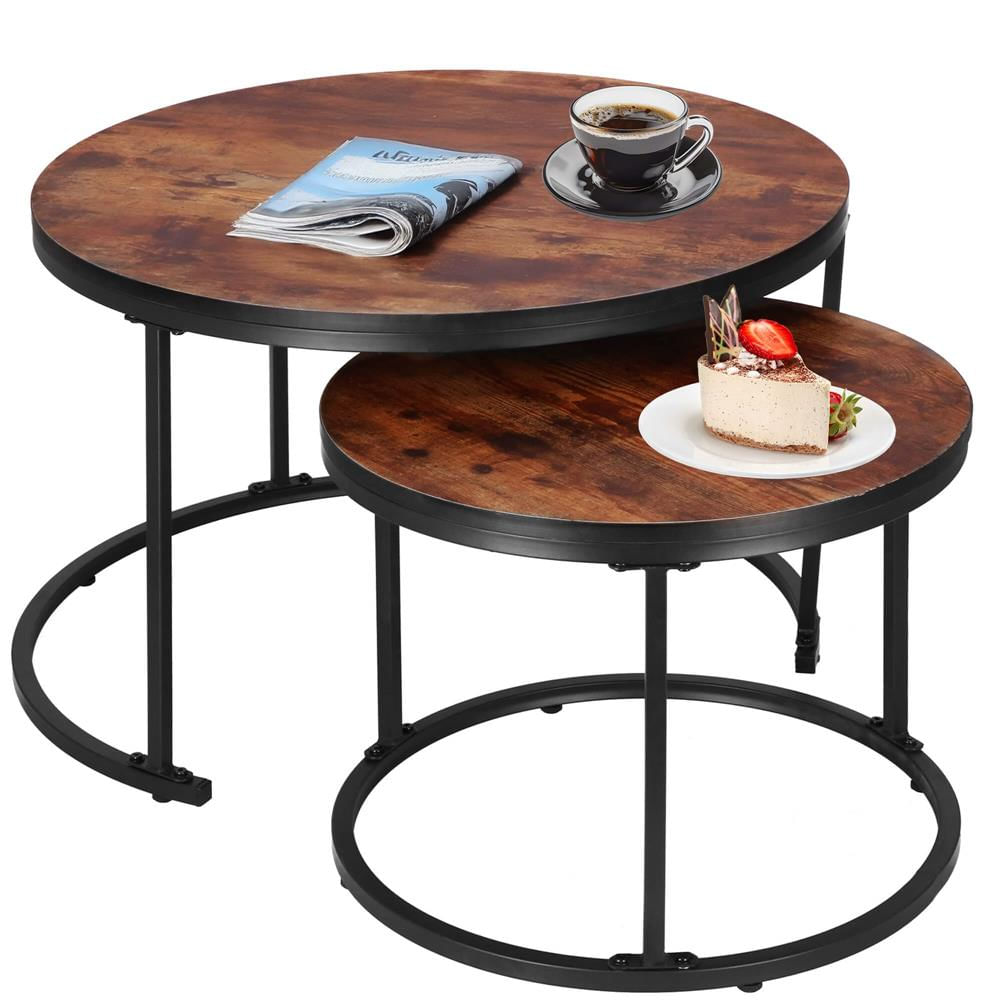 Set 2 mese pentru cafea suprapozabile, cadru otel, 70x70x47 cm si 50x50x40 cm, maro — imaginea 4