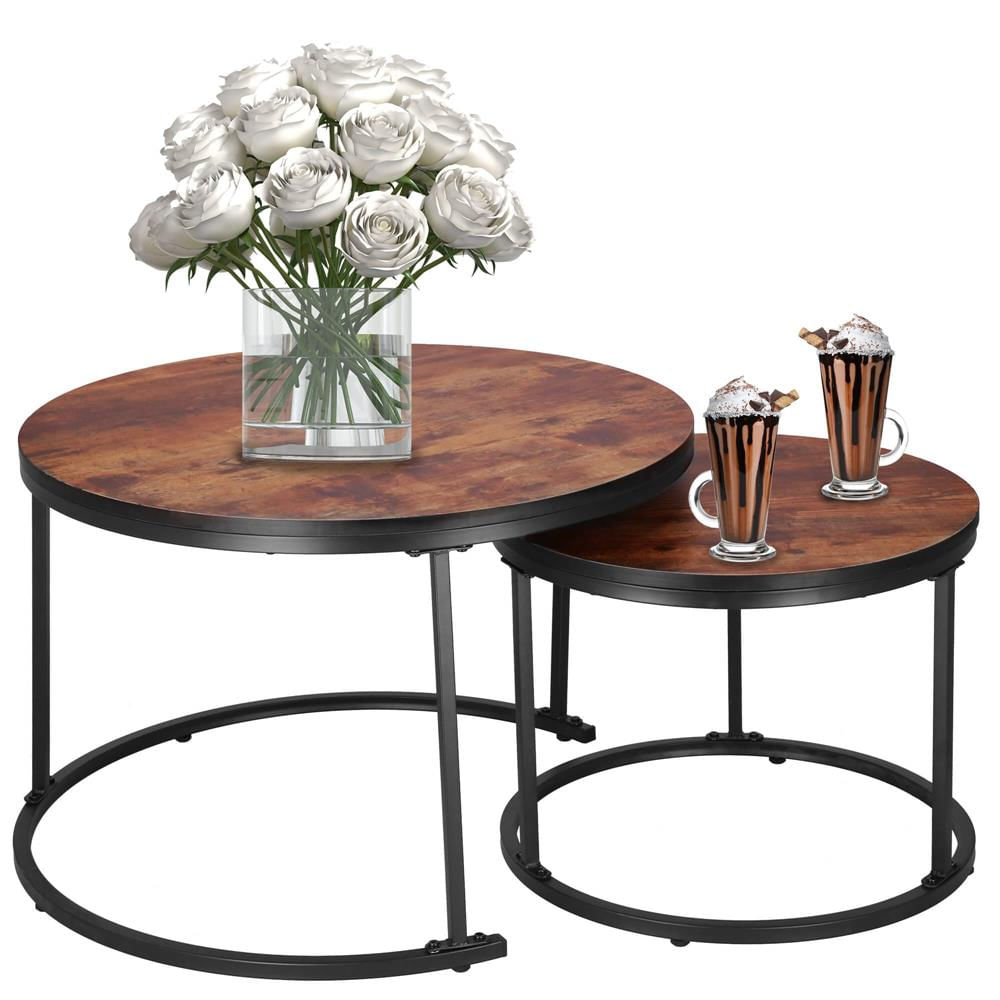 Set 2 mese pentru cafea suprapozabile, cadru otel, 70x70x47 cm si 50x50x40 cm, maro — imaginea 5