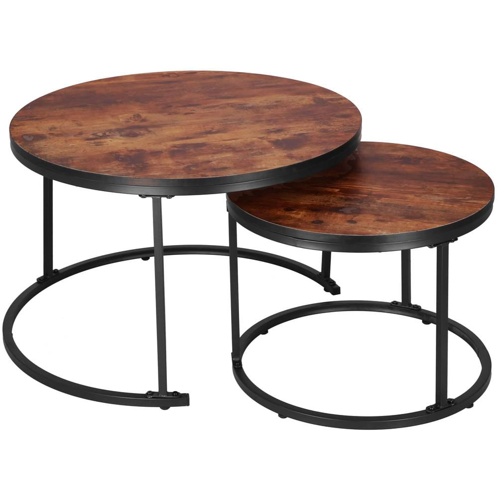 Set 2 mese pentru cafea suprapozabile, cadru otel, 70x70x47 cm si 50x50x40 cm, maro — imaginea 7