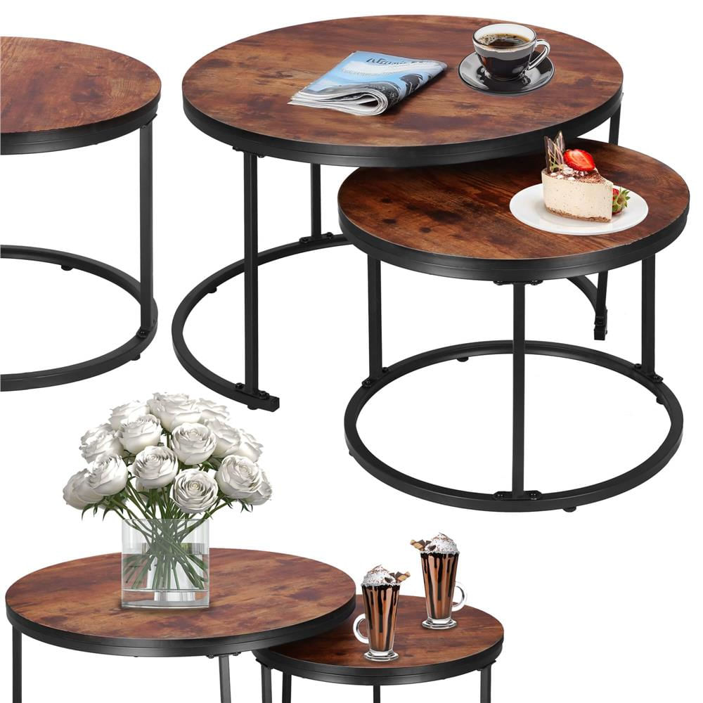 Set 2 mese pentru cafea suprapozabile, cadru otel, 70x70x47 cm si 50x50x40 cm, maro — imaginea 13