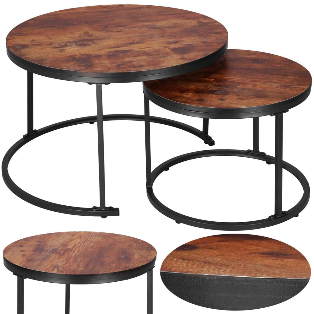 Set 2 mese pentru cafea suprapozabile, cadru otel, 70x70x47 cm si 50x50x40 cm, maro — imaginea 14