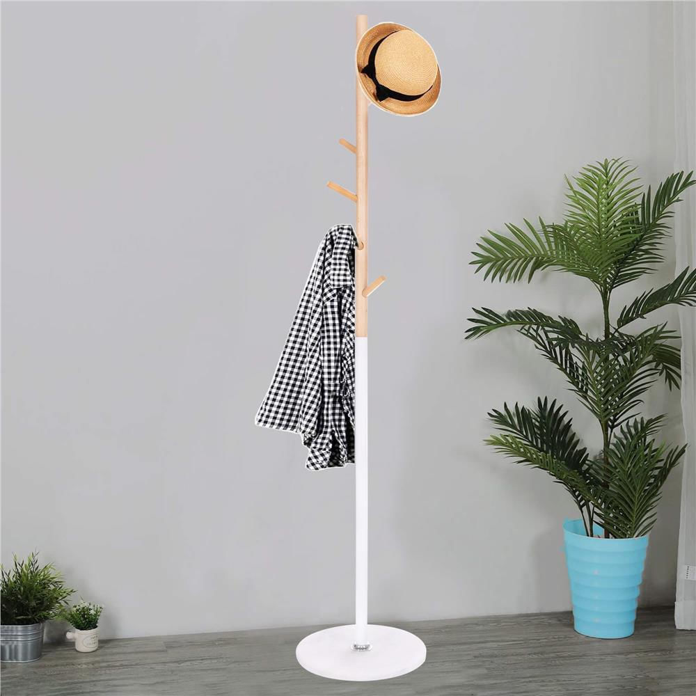 Cuier tip pom din metal, baza marmura, 6 agatatoare, 172cm, alb si maro — imaginea 5