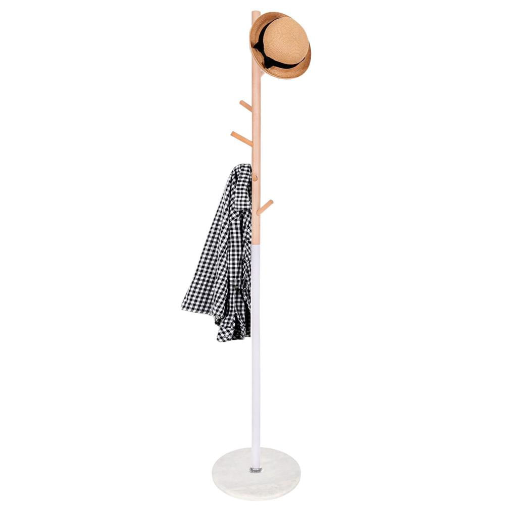 Cuier tip pom din metal, baza marmura, 6 agatatoare, 172cm, alb si maro — imaginea 6