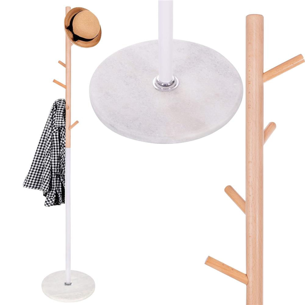 Cuier tip pom din metal, baza marmura, 6 agatatoare, 172cm, alb si maro — imaginea 7