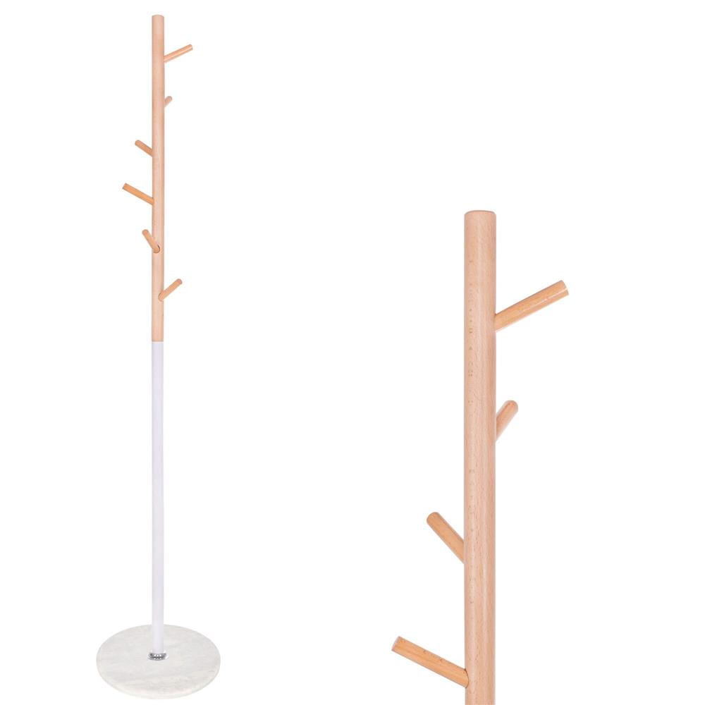 Cuier tip pom din metal, baza marmura, 6 agatatoare, 172cm, alb si maro — imaginea 8