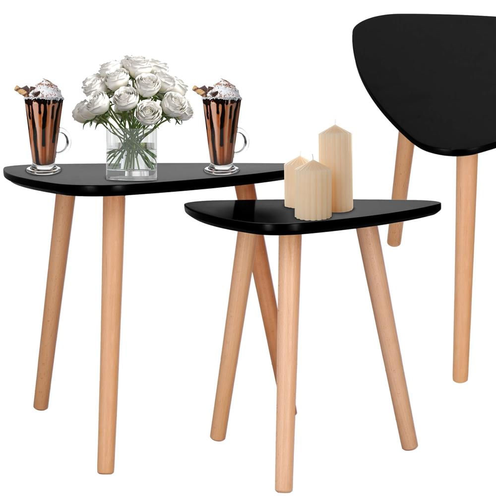 Set 2 mese de cafea, ovale, 54x45 cm si 41x40 cm, Blat MDF, Picioare lemn, Negru — imaginea 3