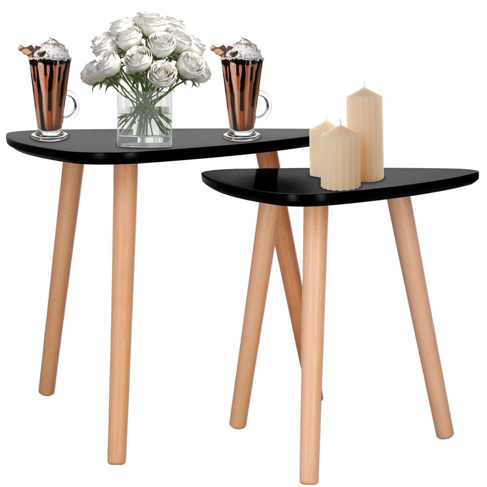 Set 2 mese de cafea, ovale, 54x45 cm si 41x40 cm, Blat MDF, Picioare lemn, Negru — imaginea 4