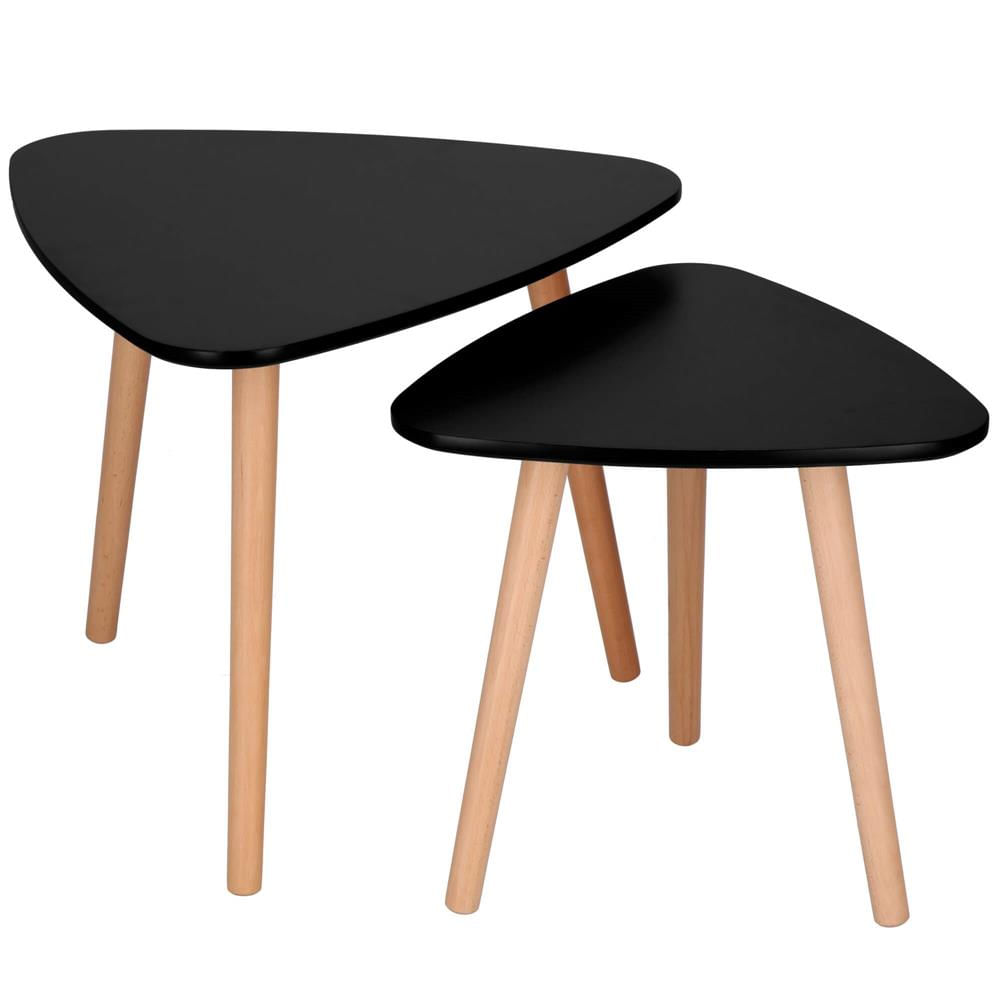 Set 2 mese de cafea, ovale, 54x45 cm si 41x40 cm, Blat MDF, Picioare lemn, Negru — imaginea 10