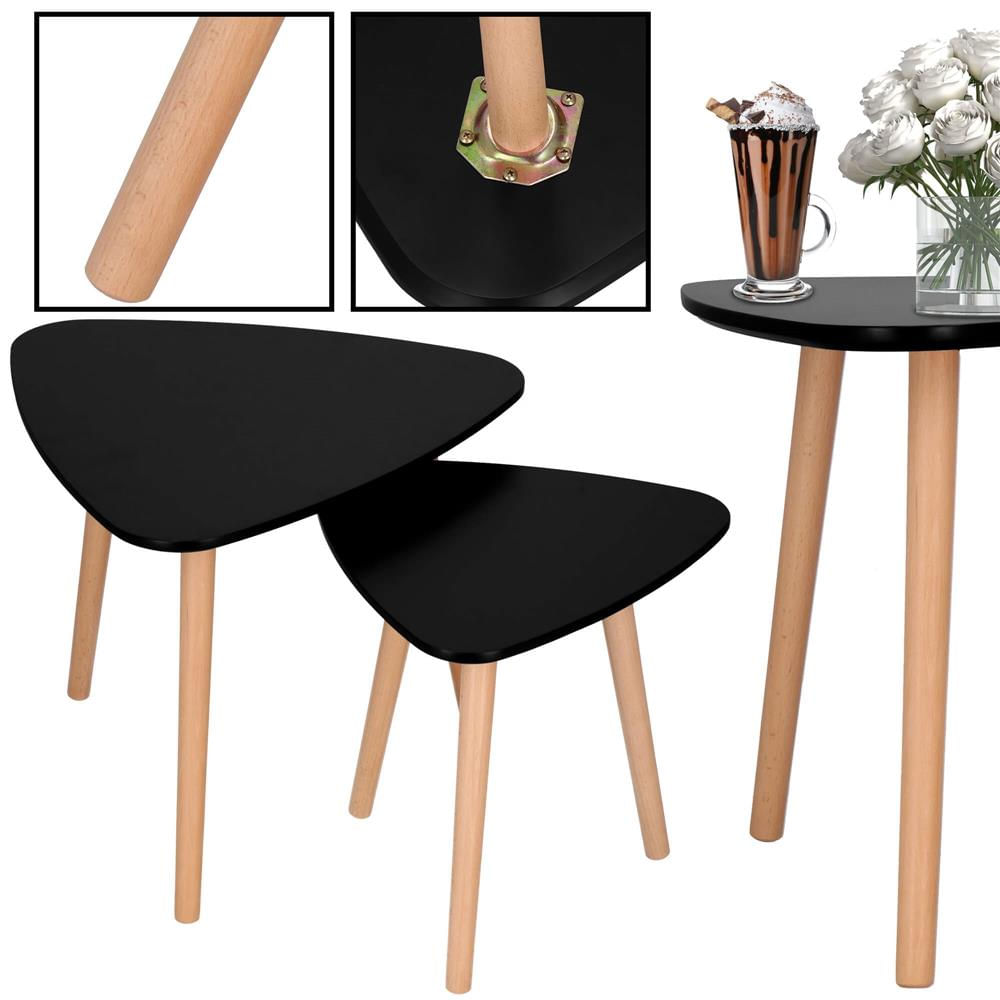 Set 2 mese de cafea, ovale, 54x45 cm si 41x40 cm, Blat MDF, Picioare lemn, Negru — imaginea 11