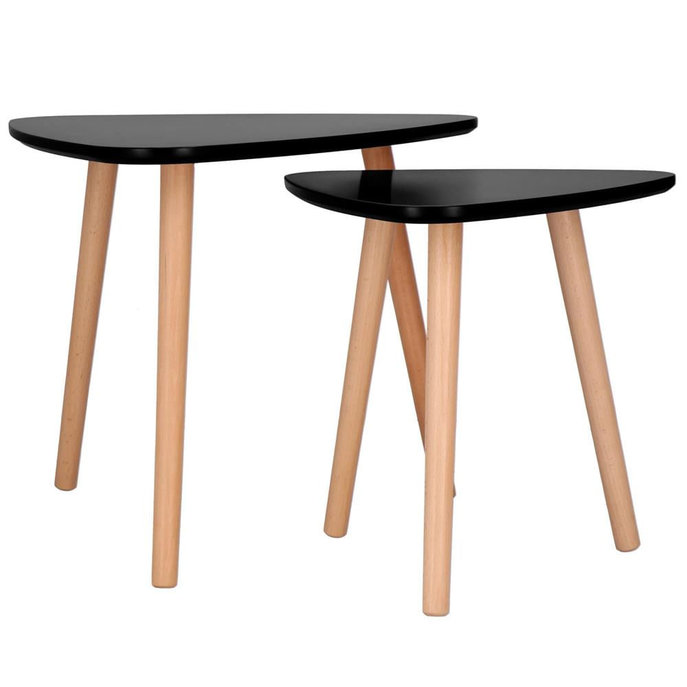 Set 2 mese de cafea, ovale, 54x45 cm si 41x40 cm, Blat MDF, Picioare lemn, Negru — imaginea 14