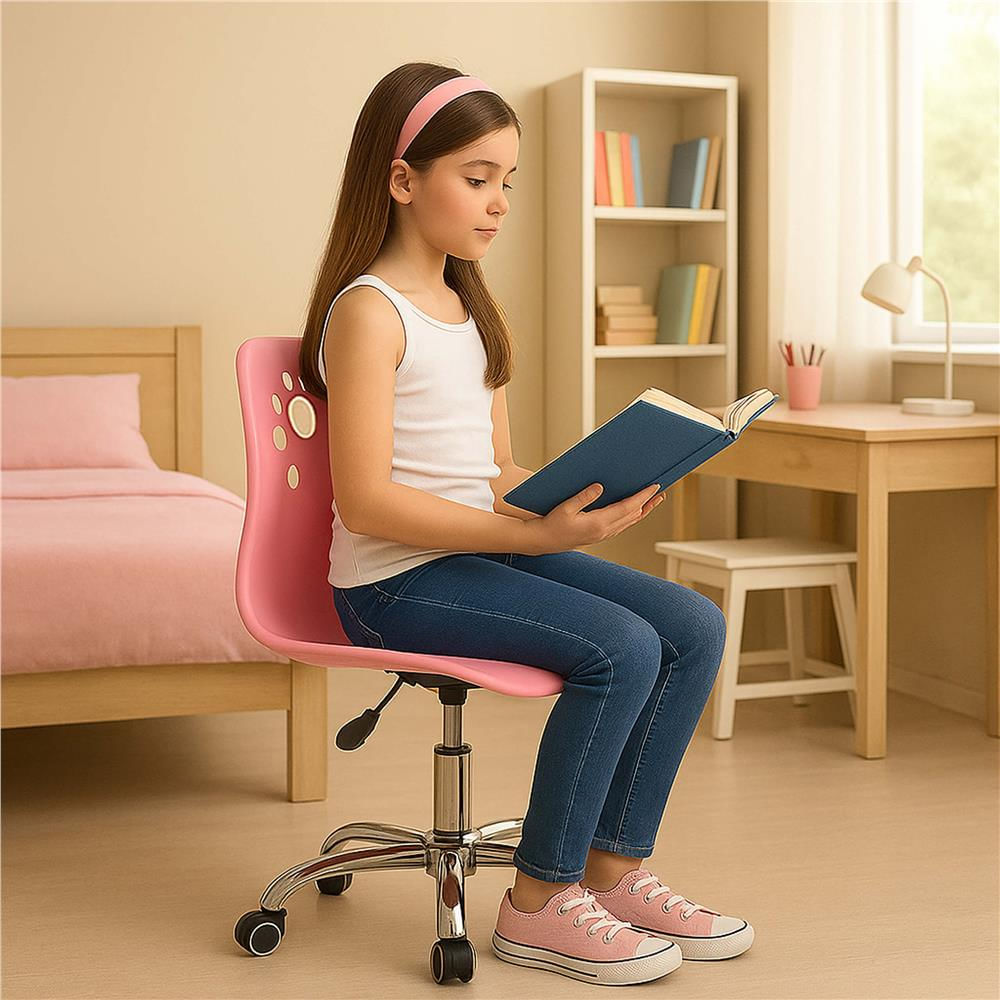 Scaun birou ergonomic, cu sezut din spuma, reglabil pe inaltime, maxim 120 kg, 90x49x48 cm, roz — imaginea 6