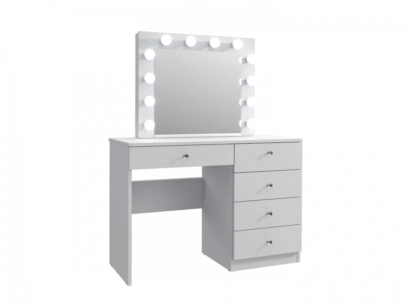 Masa de toaleta si machiaj Cristal 12 LED cu oglinda si 5 sertare, 110x47x77 cm, alb — imaginea 7