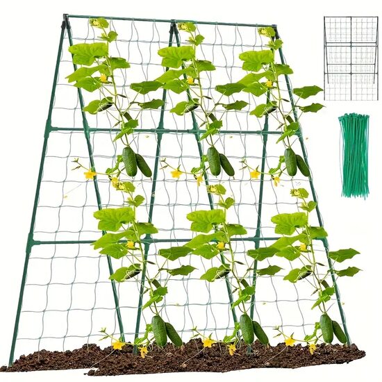 Ansamblu suport araci cu plasa pentru cresterea plantelor cataratoare, castraveti, fasole, mazare, 210 x 210 cm