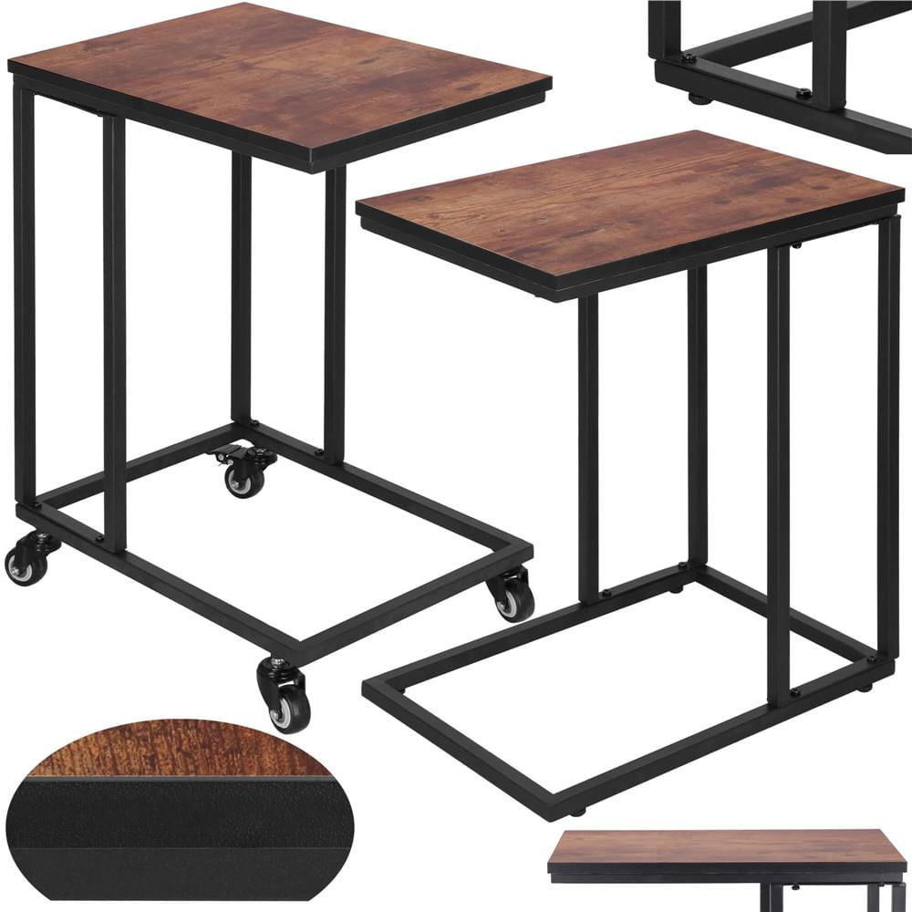 Masuta de cafea, cu cadru de otel si roti, industrial, 35x50x66 cm, maro wenge — imaginea 3